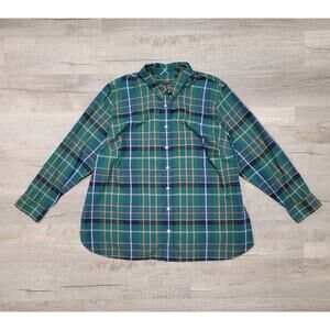 Talbots Plus Size 3X Flannel Button Up Shirt Plaid Green Shimmer Holiday Top